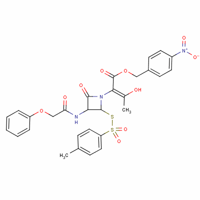 57561-88-3  (4-nitrophenyl)methyl [2R-[1(E),2α,3α]]-α-(1-hydroxyethylidene)-4-oxo-3-[(phenoxyacetyl)amino]-2-[[(p-tolyl)sulphonyl]thio]azetidine-1-acetate