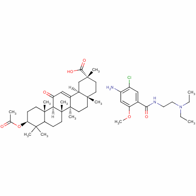 60544-81-2  (20β)-3β-acetoxy-11-oxoolean-12-en-29-oic acid, compound with 4-amino-5-chloro-N-[2-(diethylamino)ethyl]-o-anisamide (1:1)