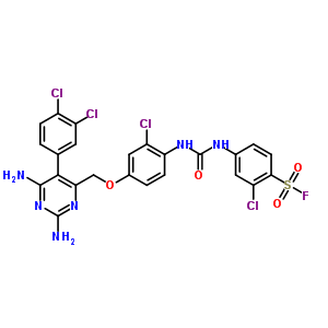 22074-77-7  2-chloro-4-{[(2-chloro-4-{[2,6-diamino-5-(3,4-dichlorophenyl)pyrimidin-4-yl]methoxy}phenyl)carbamoyl]amino}benzenesulfonyl fluoride