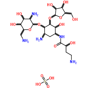 51295-50-2;53448-69-4  4-amino-N-{5-amino-4-[(2,6-diamino-2,6-dideoxyhexopyranosyl)oxy]-2-hydroxy-3-(pentofuranosyloxy)cyclohexyl}-2-hydroxybutanamide sulfate (1:1)