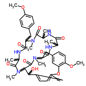 70840-66-3  (1R,4S,7S,10S,13S)-7-(hydroxymethyl)-24-methoxy-10-(4-methoxybenzyl)-4,9,13,15,29-pentamethyl-22-oxa-3,6,9,12,15,29-hexaazatetracyclo[14.12.2.2~18,21~.1~23,27~]tritriaconta-18,20,23(31),24,26,32-hexaene-2,5,8,11,14,30-hexone