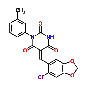 5810-14-0  (5E)-5-[(6-chloro-1,3-benzodioxol-5-yl)methylidene]-1-(3-methylphenyl)pyrimidine-2,4,6(1H,3H,5H)-trione