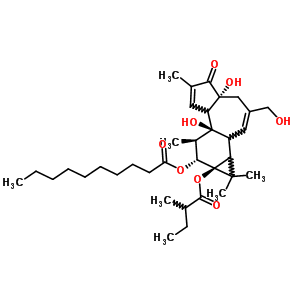 250268-56-5  (4aR,7bS,8R,9R,9aS)-4a,7b-dihydroxy-3-(hydroxymethyl)-1,1,6,8-tetramethyl-9a-[(2-methylbutanoyl)oxy]-5-oxo-1a,1b,4,4a,5,7a,7b,8,9,9a-decahydro-1H-cyclopropa[3,4]benzo[1,2-e]azulen-9-yl decanoate