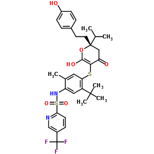 263842-59-7  N-(5-tert-butyl-4-{[(2S)-6-hydroxy-2-[2-(4-hydroxyphenyl)ethyl]-2-(1-methylethyl)-4-oxo-3,4-dihydro-2H-pyran-5-yl]sulfanyl}-2-methylphenyl)-5-(trifluoromethyl)pyridine-2-sulfonamide