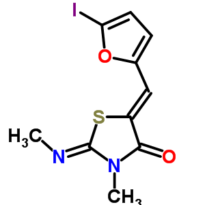 6056-51-5  (2Z,5Z)-5-[(5-iodofuran-2-yl)methylidene]-3-methyl-2-(methylimino)-1,3-thiazolidin-4-one