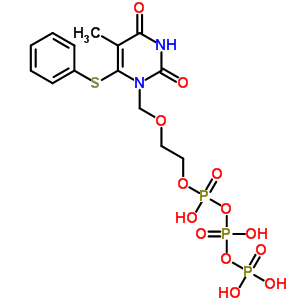125400-24-0  triphosphoric acid, mono[2-[[3,4-dihydro-5-methyl-2,4-dioxo-6-(phenylthio)-1(2H)-pyrimidinyl]methoxy]ethyl] ester