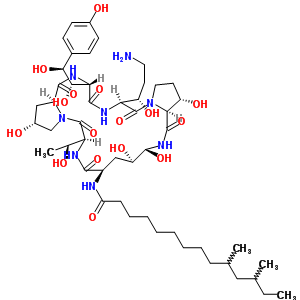 150283-04-8  N-{(2R,6S,9R,11R,12R,14aS,15S,20S,23S,25aS)-20-[(1S)-3-amino-1-hydroxypropyl]-23-[(1S,2S)-1,2-dihydroxy-2-(4-hydroxyphenyl)ethyl]-2,11,12,15-tetrahydroxy-6-[(1S)-1-hydroxyethyl]-5,8,14,19,22,25-hexaoxotetracosahydro-1H-dipyrrolo[2,1-c:2',1'-l][1,4,7,10,13