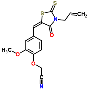 5650-46-4  (2-methoxy-4-{(E)-[4-oxo-3-(prop-2-en-1-yl)-2-thioxo-1,3-thiazolidin-5-ylidene]methyl}phenoxy)acetonitrile