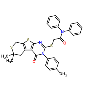5660-59-3  2-{[6,6-dimethyl-3-(4-methylphenyl)-4-oxo-3,5,6,8-tetrahydro-4H-thiopyrano[4',3':4,5]thieno[2,3-d]pyrimidin-2-yl]sulfanyl}-N,N-diphenylacetamide