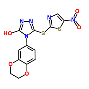 883065-90-5  4-(2,3-dihydro-1,4-benzodioxin-6-yl)-5-(5-nitrothiazol-2-yl)sulfanyl-1,2,4-triazol-3-ol 883065-90-5  4-(2,3-dihydro-1,4-benzodioxin-6-yl)-5-(5-nitrothiazol-2-yl)sulfanyl-1,2,4-triazol-3-ol