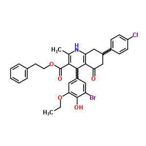 5726-39-6  2-phenylethyl 4-(3-bromo-5-ethoxy-4-hydroxyphenyl)-7-(4-chlorophenyl)-2-methyl-5-oxo-1,4,5,6,7,8-hexahydroquinoline-3-carboxylate