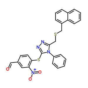 303010-08-4  4-[(5-{[(naphthalen-1-ylmethyl)sulfanyl]methyl}-4-phenyl-4H-1,2,4-triazol-3-yl)sulfanyl]-3-nitrobenzaldehyde