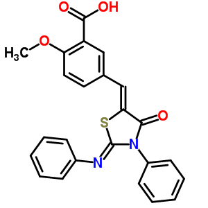 5737-02-0  2-methoxy-5-{(Z)-[(2Z)-4-oxo-3-phenyl-2-(phenylimino)-1,3-thiazolidin-5-ylidene]methyl}benzoic acid