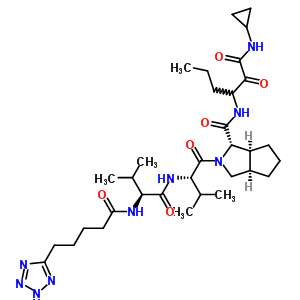 402956-81-4  (1S,3aR,6aS)-N-[1-(cyclopropylamino)-1,2-dioxohexan-3-yl]-2-[(2S)-3-methyl-2-{[(2S)-3-methyl-2-{[5-(2H-tetrazol-5-yl)pentanoyl]amino}butanoyl]amino}butanoyl]octahydrocyclopenta[c]pyrrole-1-carboxamide (non-preferred name)