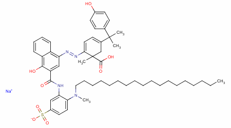 93882-03-2  sodium 1-methyl 2-[[4-hydroxy-3-[[[2-(methyloctadecylamino)-5-sulphonatophenyl]amino]carbonyl]-1-naphthyl]azo]-5-[1-(4-hydroxyphenyl)-1-methylethyl]benzoate