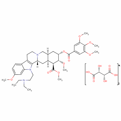 93891-81-7  Yohimban-16-carboxylic acid, 1-[2-(diethylamino)ethyl]-11,17-dimethoxy-18-[(3,4,5-trimethoxybenzoyl)oxy]-, methyl ester, (3β,16β,17α,18α,20α)-, [R-(R*,R*)]-2,3-dihydroxybutanedioate (1:2)