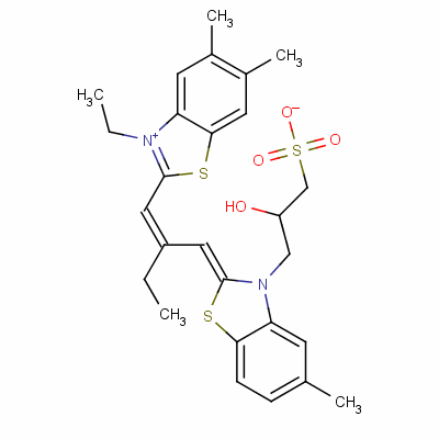 94158-28-8  3-ethyl-2-[2-[[3-(2-hydroxy-3-sulphonatopropyl)-5-methyl-3H-benzothiazol-2-ylidene]methyl]but-1-enyl]-5,6-dimethylbenzothiazolium