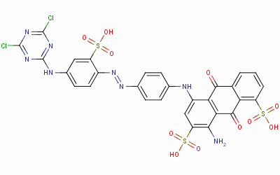 94386-49-9  8-amino-5-[[4-[[4-[(4,6-dichloro-1,3,5-triazin-2-yl)amino]-2-sulphophenyl]azo]phenyl]amino]-9,10-dihydro-9,10-dioxoanthracene-1,7-disulphonic acid