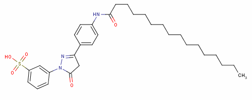 97158-36-6  m-[4,5-dihydro-5-oxo-3-[4-[(1-oxohexadecyl)amino]phenyl]-1H-pyrazol-1-yl]benzenesulphonic acid