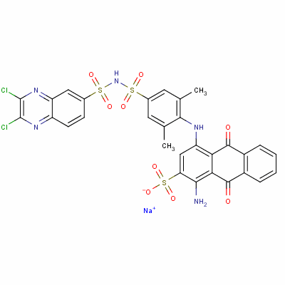 97375-12-7  sodium 1-amino-4-[4-[[(2,3-dichloro-6-quinoxalinyl)sulphonyl]sulphamoyl]-2,6-dimethylphenyl]amino-9,10-dihydro-9,10-dioxoanthracene-2-sulphonate