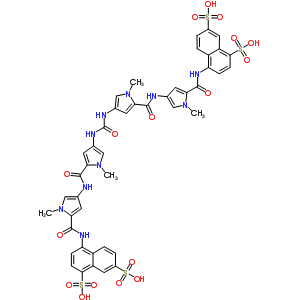 208576-37-8  4-({[4-({[4-({[5-({5-[(4,6-disulfonaphthalen-1-yl)carbamoyl]-1-methyl-1H-pyrrol-3-yl}carbamoyl)-1-methyl-1H-pyrrol-3-yl]carbamoyl}amino)-1-methyl-1H-pyrrol-2-yl]carbonyl}amino)-1-methyl-1H-pyrrol-2-yl]carbonyl}amino)naphthalene-1,7-disulfonic acid