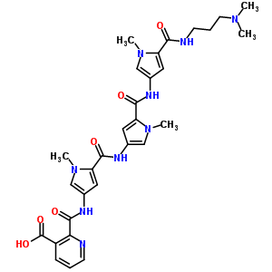 4939-06-4  2-[[5-[[5-[[5-(3-dimethylaminopropylcarbamoyl)-1-methyl-pyrrol-3-yl]carbamoyl]-1-methyl-pyrrol-3-yl]carbamoyl]-1-methyl-pyrrol-3-yl]carbamoyl]pyridine-3-carboxylic acid