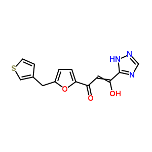 280571-77-9  3-hydroxy-1-[5-(thiophen-3-ylmethyl)furan-2-yl]-3-(1H-1,2,4-triazol-5-yl)prop-2-en-1-one