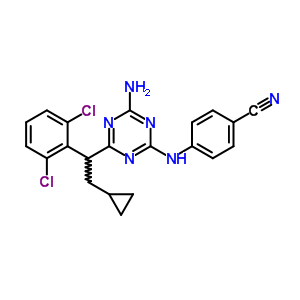 205381-76-6  4-({4-amino-6-[2-cyclopropyl-1-(2,6-dichlorophenyl)ethyl]-1,3,5-triazin-2-yl}amino)benzonitrile