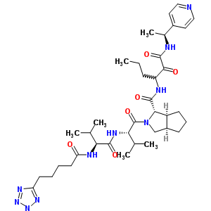 402956-84-7  (1S,3aR,6aS)-N-(1,2-dioxo-1-{[(1S)-1-(pyridin-4-yl)ethyl]amino}hexan-3-yl)-2-[(2S)-3-methyl-2-{[(2S)-3-methyl-2-{[5-(2H-tetrazol-5-yl)pentanoyl]amino}butanoyl]amino}butanoyl]octahydrocyclopenta[c]pyrrole-1-carboxamide (non-preferred name)