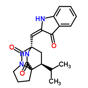 38136-69-5  (6S,8S)-8-(1-methylethyl)-6-[(E)-(3-oxo-1,3-dihydro-2H-indol-2-ylidene)methyl]tetrahydro-1H-6,8a-(epiminomethano)indolizine-5,9(6H)-dione