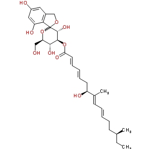 61036-49-5  (3'R,4'S,5'R,6'R)-3',5,5',7-tetrahydroxy-6'-(hydroxymethyl)-3',4',5',6'-tetrahydro-3H-spiro[2-benzofuran-1,2'-pyran]-4'-yl (2E,4E,7S,8E,10E,14S)-7-hydroxy-8,14-dimethylhexadeca-2,4,8,10-tetraenoate