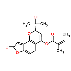 67697-26-1  (2S)-2-(1-hydroxy-1-methylethyl)-8-oxo-5,8-dihydro-2H-furo[2,3-h]chromen-4-yl (2Z)-2-methylbut-2-enoate