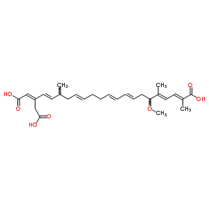 69352-76-7  (2E,4E,8E,10E,14E,18E,20E)-20-(carboxymethyl)-6-methoxy-2,5,17-trimethyldocosa-2,4,8,10,14,18,20-heptaenedioic acid