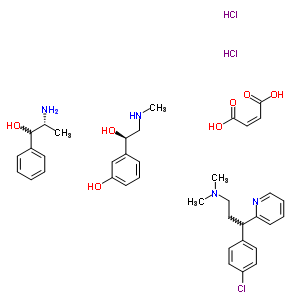 87453-66-5  (2R)-2-amino-1-phenyl-propan-1-ol; but-2-enedioic acid; 3-(4-chlorophenyl)-N,N-dimethyl-3-(2-pyridyl)propan-1-amine; 3-[(1R)-1-hydroxy-2-methylamino-ethyl]phenol; dihydrochloride