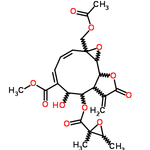 78432-79-8  methyl (2Z,4E)-1a-[(acetyloxy)methyl]-7-{[(2,3-dimethyloxiran-2-yl)carbonyl]oxy}-6-hydroxy-8-methylidene-9-oxo-1a,6,7,7a,8,9,10a,10b-octahydrooxireno[9,10]cyclodeca[1,2-b]furan-5-carboxylate