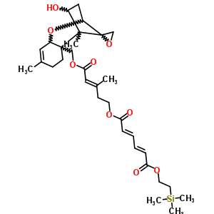 88969-02-2;89015-95-2;89016-44-4  (3E)-5-[(4-hydroxy-12,13-epoxytrichothec-9-en-15-yl)oxy]-3-methyl-5-oxopent-3-en-1-yl 2-(trimethylsilyl)ethyl (2E,4E)-hexa-2,4-dienedioate