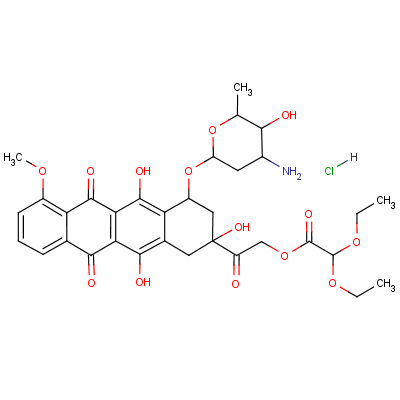 64291-45-8  Acetic acid, diethoxy-, 2-[4-[(3-amino-2,3,6-trideoxy-α-l-lyxo-hexopyranosyl)oxy]-1,2,3,4,6,11-hexahydro-2,5,12-trihydroxy-7-methoxy-6,11-dioxo-2-naphthacenyl]-2-oxoethyl ester, hydrochloride, (2S-cis)-