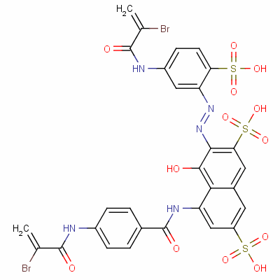 68252-85-7  5-[[4-[(2-bromo-1-oxoallyl)amino]benzoyl]amino]-3-[[5-[(2-bromo-1-oxoallyl)amino]-2-sulphophenyl]azo]-4-hydroxynaphthalene-2,7-disulphonic acid