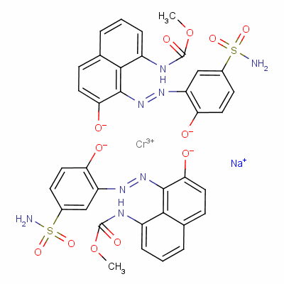 69943-64-2  sodium bis[methyl [8-[[2-hydroxyphenyl]azo]-7-hydroxy-5-sulphamoyl-1-naphthyl]carbamato(2-)]chromate(1-)