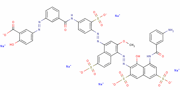70209-90-4  pentasodium 5-[[3-[[[4-[[4-[[8-[(3-aminobenzoyl)amino]-1-hydroxy-3,6-disulphonato-2-naphthyl]azo]-3-methoxy-7-sulphonato-1-naphthyl]azo]-3-sulphonatophenyl]amino]carbonyl]phenyl]azo]salicylate