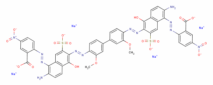 70210-33-2  tetrasodium 2,2'-[(3,3'-dimethoxy[1,1'-biphenyl]-4,4'-diyl)bis[azo(2-amino-5-hydroxy-7-sulphonato-6,1-naphthylene)azo]]bis[5-nitrobenzoate]