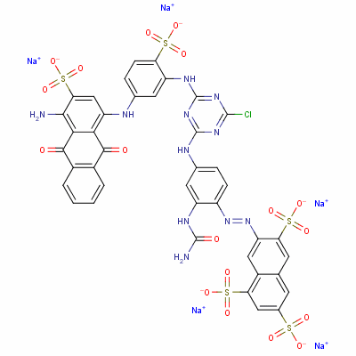 70210-47-8  pentasodium 7-[[2-[(carbamoylamino]-4-[4-[[5-[(4-amino-9,10-dihydro-9,10-dioxo-3-sulphonato-1-anthryl)amino]-2-sulphonatoanilino]-6-chloro-1,3,5-triazin-2-yl]amino]phenyl]azo]naphthalene-1,3,6-sulphonate