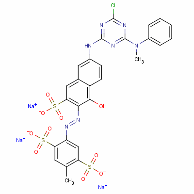 71257-86-8  trisodium 4-[[6-[[4-chloro-6-(methylphenylamino)-1,3,5-triazin-2-yl]amino]-1-hydroxy-3-sulphonato-2-naphthyl]azo]toluene-2,5-disulphonate
