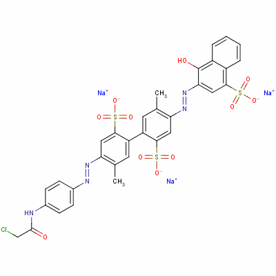 71720-94-0  trisodium 4-[[4-[(chloroacetyl)amino]phenyl]azo]-4'-[(1-hydroxy-4-sulphonato-2-naphthyl)azo]-5,5'-dimethyl[1,1'-biphenyl]-2,2'-disulphonate