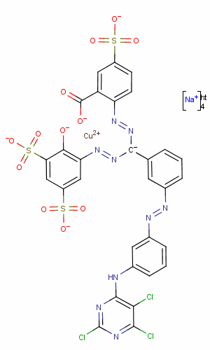 71735-63-2  tetrasodium [2-[[[(2-hydroxy-3,5-disulphophenyl)azo][3-[[4-[(2,5,6-trichloro-4-pyrimidinyl)amino]phenyl]azo]phenyl]methyl]azo]-5-sulphobenzoato(6-)]cuprate(4-)