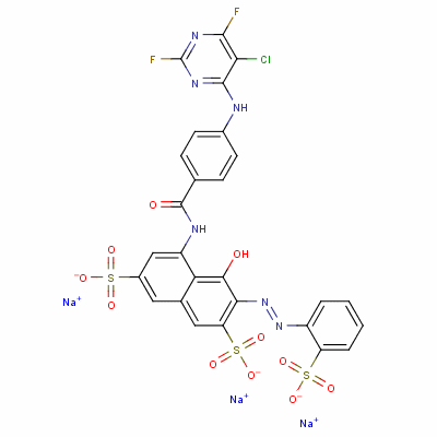 72152-49-9  trisodium 5-[[4-[(5-chloro-2,6-difluoro-4-pyrimidinyl)amino]benzoyl]amino]-4-hydroxy-3-[(2-sulphonatophenyl)azo]naphthalene-2,7-disulphonate
