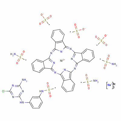 72229-81-3  trisodium [[[[3-[(4-amino-6-chloro-1,3,5-triazin-2-yl)amino]phenyl]amino]sulphonyl]tris(aminosulphonyl)-29H,31H-phthalocyaninetrisulphonato(5-)-N29,N30,N31,N32]nickelate(3-)