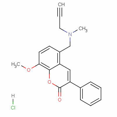 72543-54-5  8-methoxy-5-[(methylprop-2-ynylamino)methyl]-3-phenyl-2-benzopyrone hydrochloride