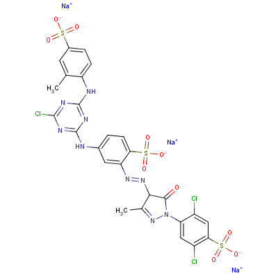 72829-26-6  trisodium 4-[[4-chloro-6-[(2-methyl-4-sulphonatophenyl)amino]-1,3,5-triazin-2-yl]amino]-2-[[1-(2,5-dichloro-4-sulphonatophenyl)-4,5-dihydro-3-methyl-5-oxo-1H-pyrazol-4-yl]azo]benzenesulphonate