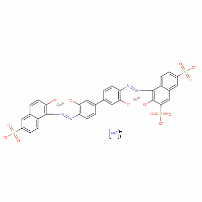 72906-62-8  trisodium [μ-[4-[[3,3'-dihydroxy-4'-[(2-hydroxy-6-sulpho-1-naphthyl)azo][1,1'-biphenyl]-4-yl]azo]-3-hydroxynaphthalene-2,7-disulphonato(7-)]]dicuprate(3-)